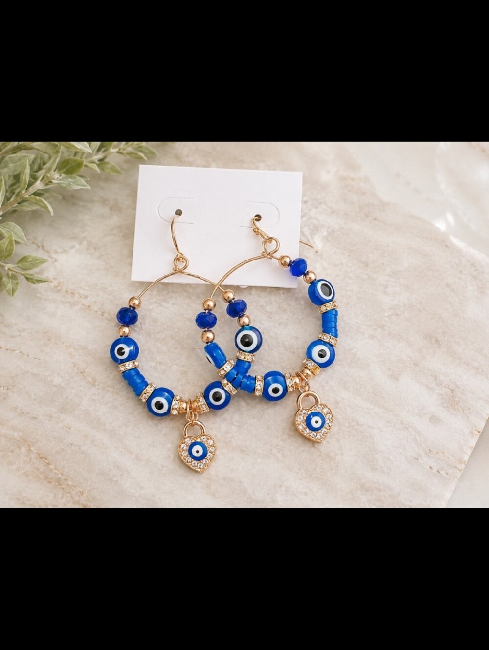 Blossom ~ Blue & Gold Evil Eye Beaded Hoop Earrings NWT